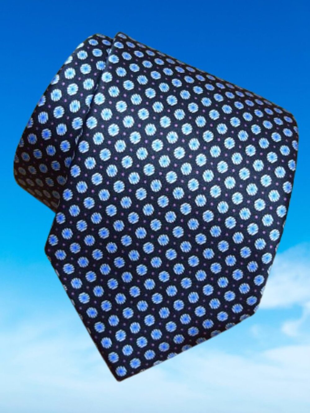 $550 BRIONI Light Blue Black Purple Polka Geometric Handmade Italy Silk Neck Tie